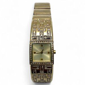 Guess Womens Gold Plated Square Face Watch With Crystal Accents & Adjustable Bra